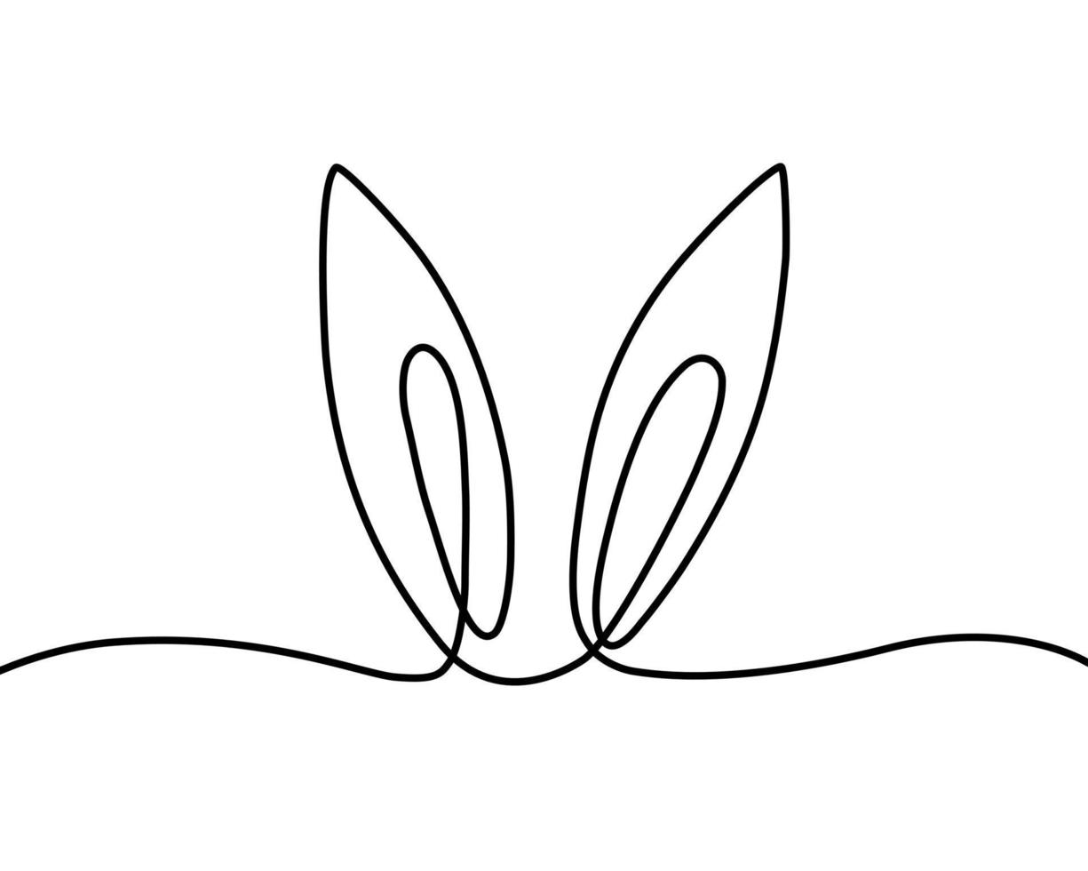 Easter bunny in one line. Rabbit ears are a continuous line. Bunny Minimalist Contour Illustration for spring design. Editable stroke. Vector outline background.