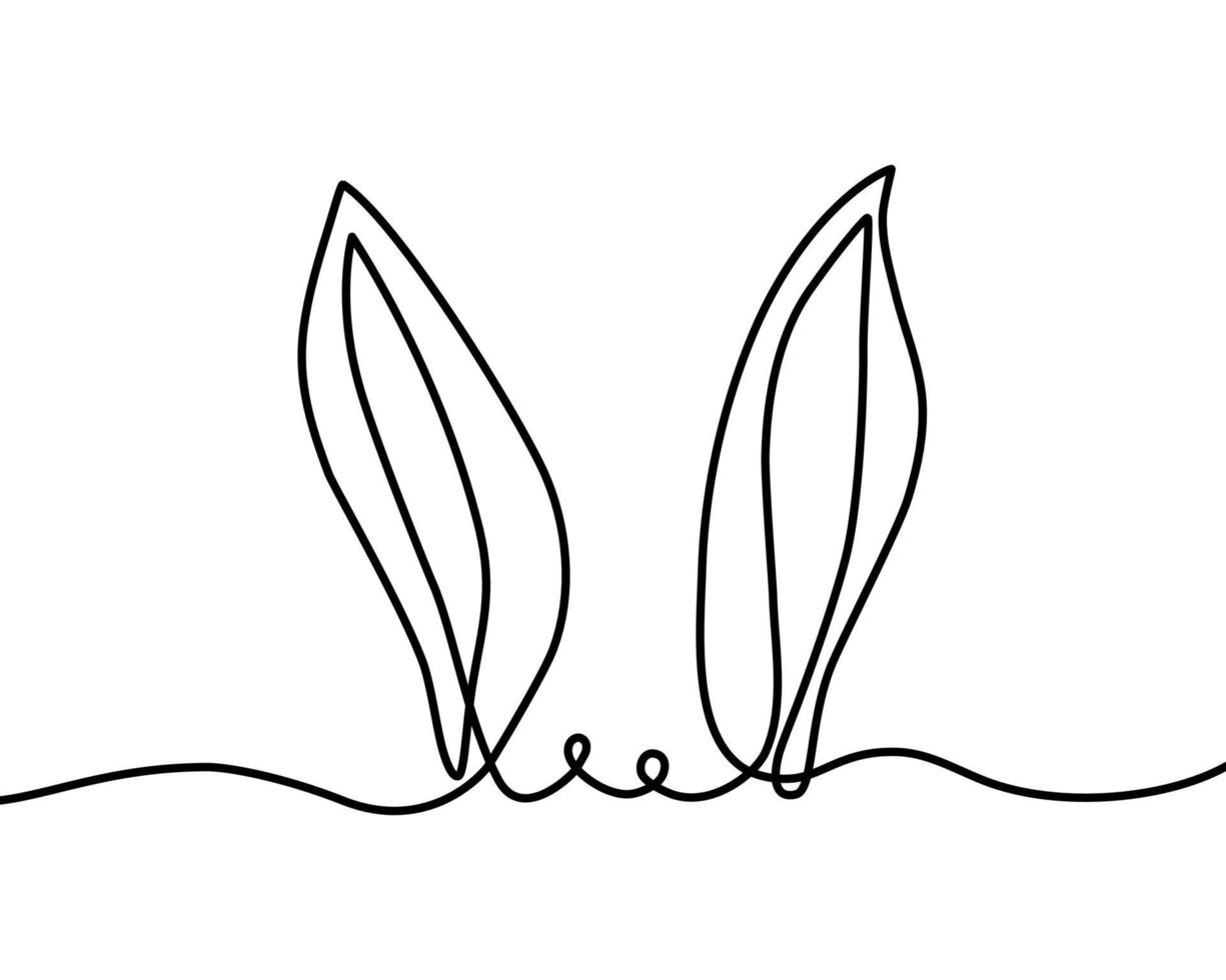 Easter bunny in one line. Rabbit ears are a continuous line. Bunny Minimalist Contour Illustration for spring design. Editable stroke. Vector outline background.