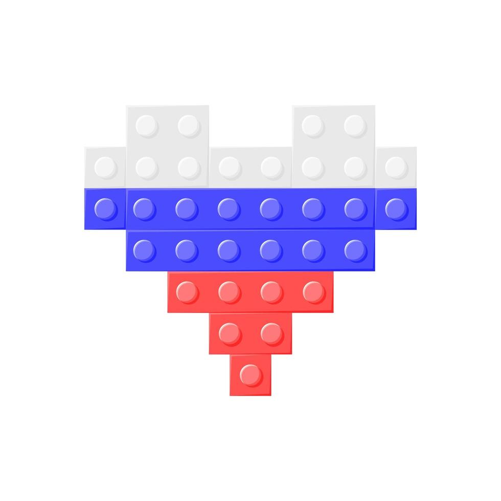 Russian flag created from plastic blocks of the constructor. Vector illustration.