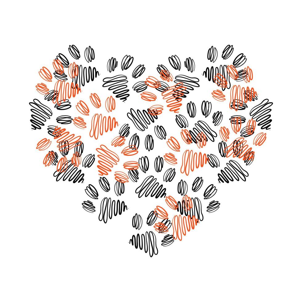 corazón hecho con huellas de animales. contorno. emblema del refugio de animales. ilustración vectorial vector