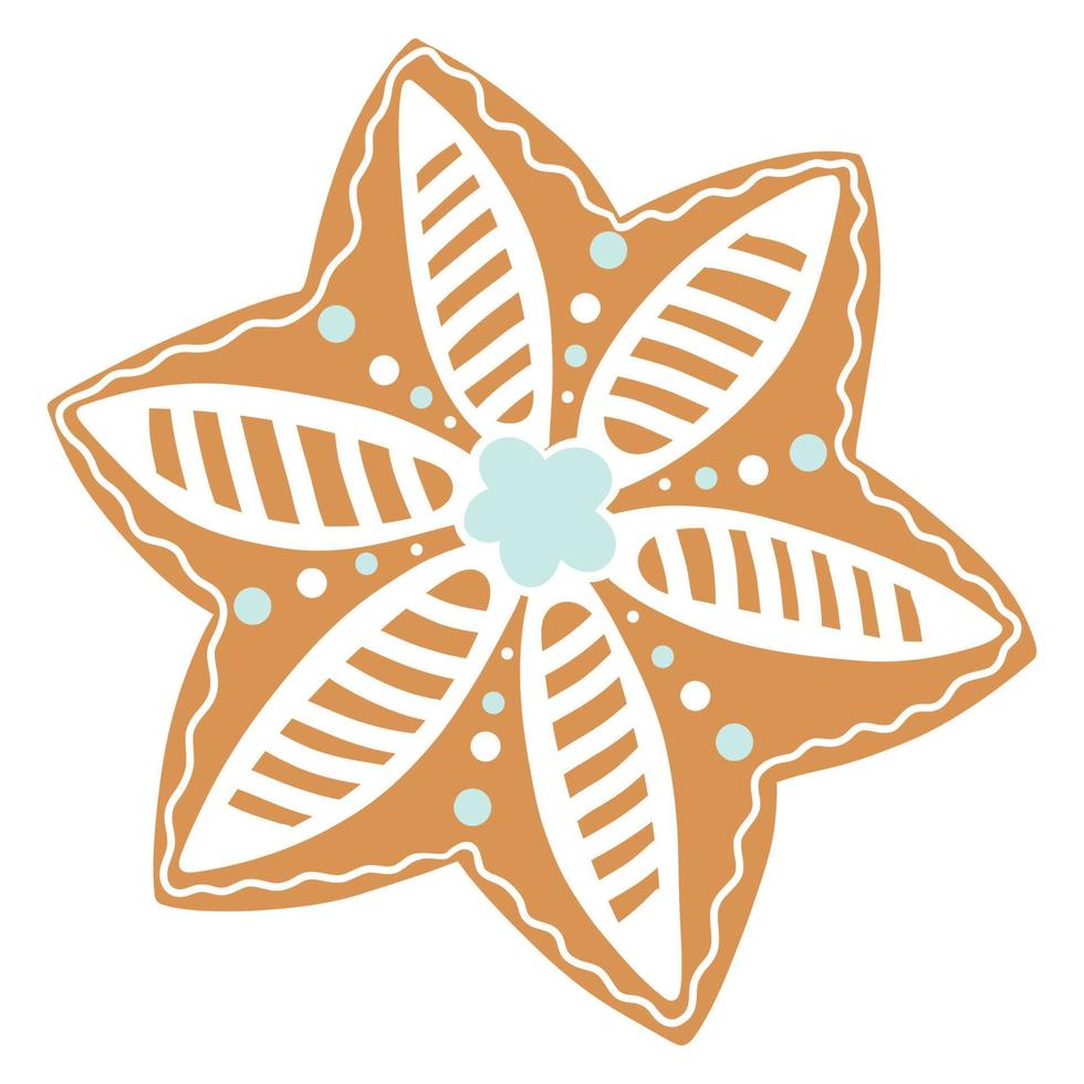 pan de jengibre de navidad vectorial en forma de estrella de copo de nieve. vector