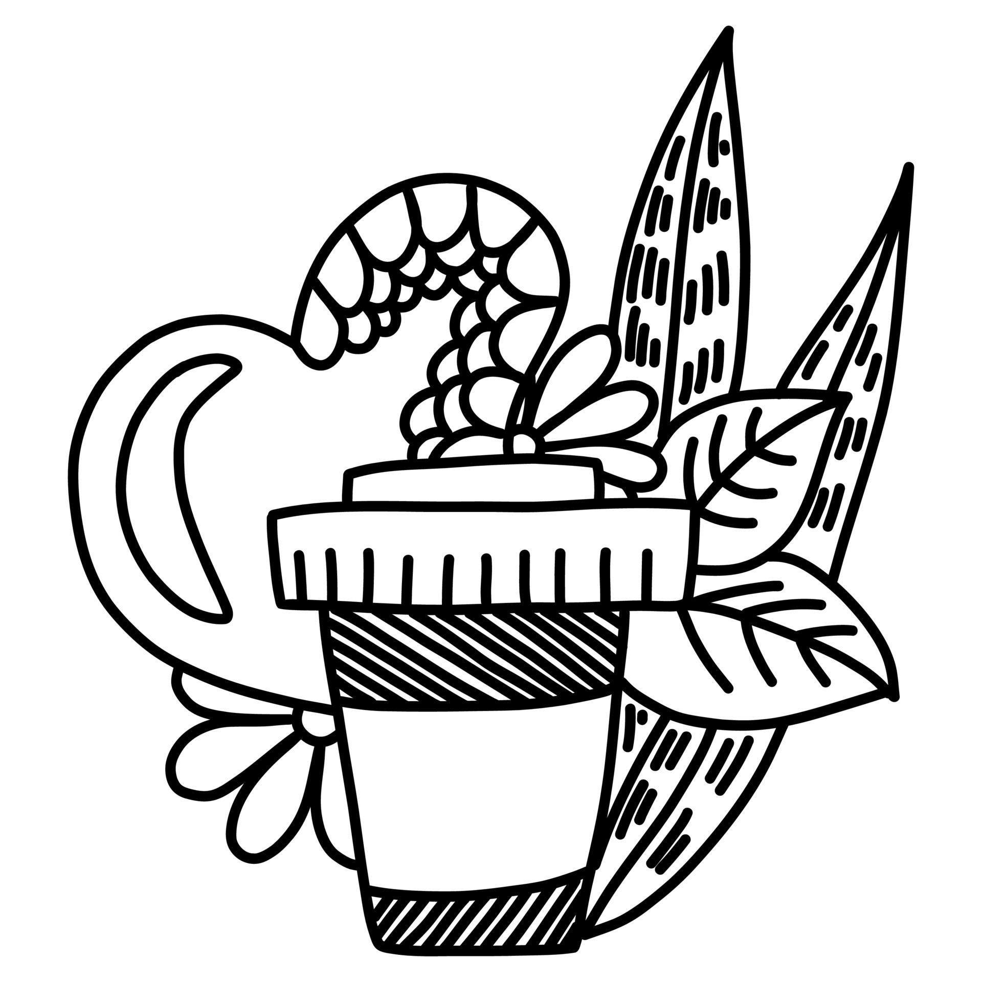 vector doodle elements. a glass of coffee and plant elements. 13260852