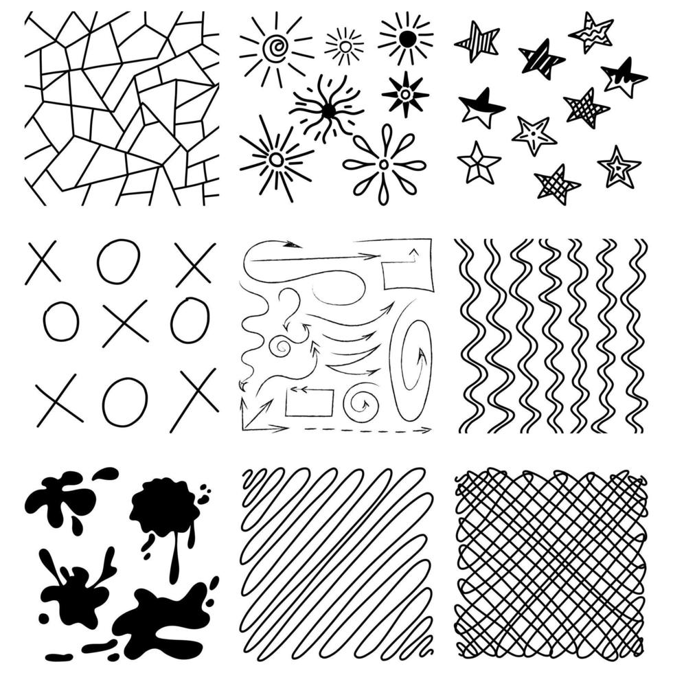 a set of vector drawn doodle elements. daub by hand.