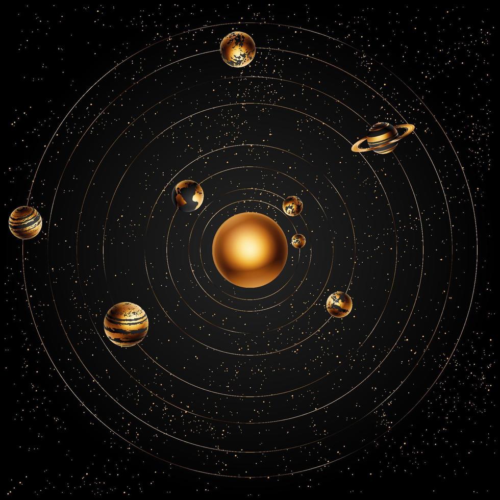 Solar system. Vector realistic illustration of the sun and eight planets orbiting it.