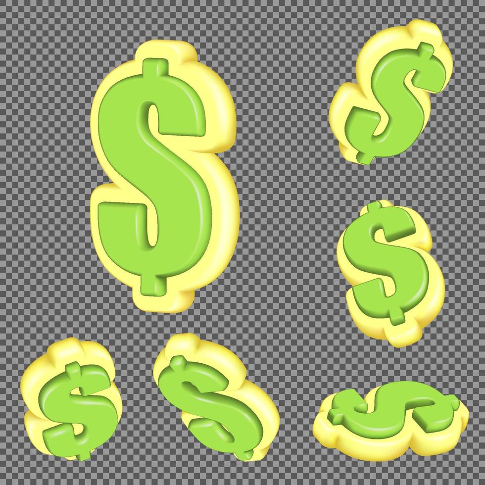 Collection of US dollar symbols. 3d icons. Editable vector illustration on isolated background. Set usa cash label usa financial mark.