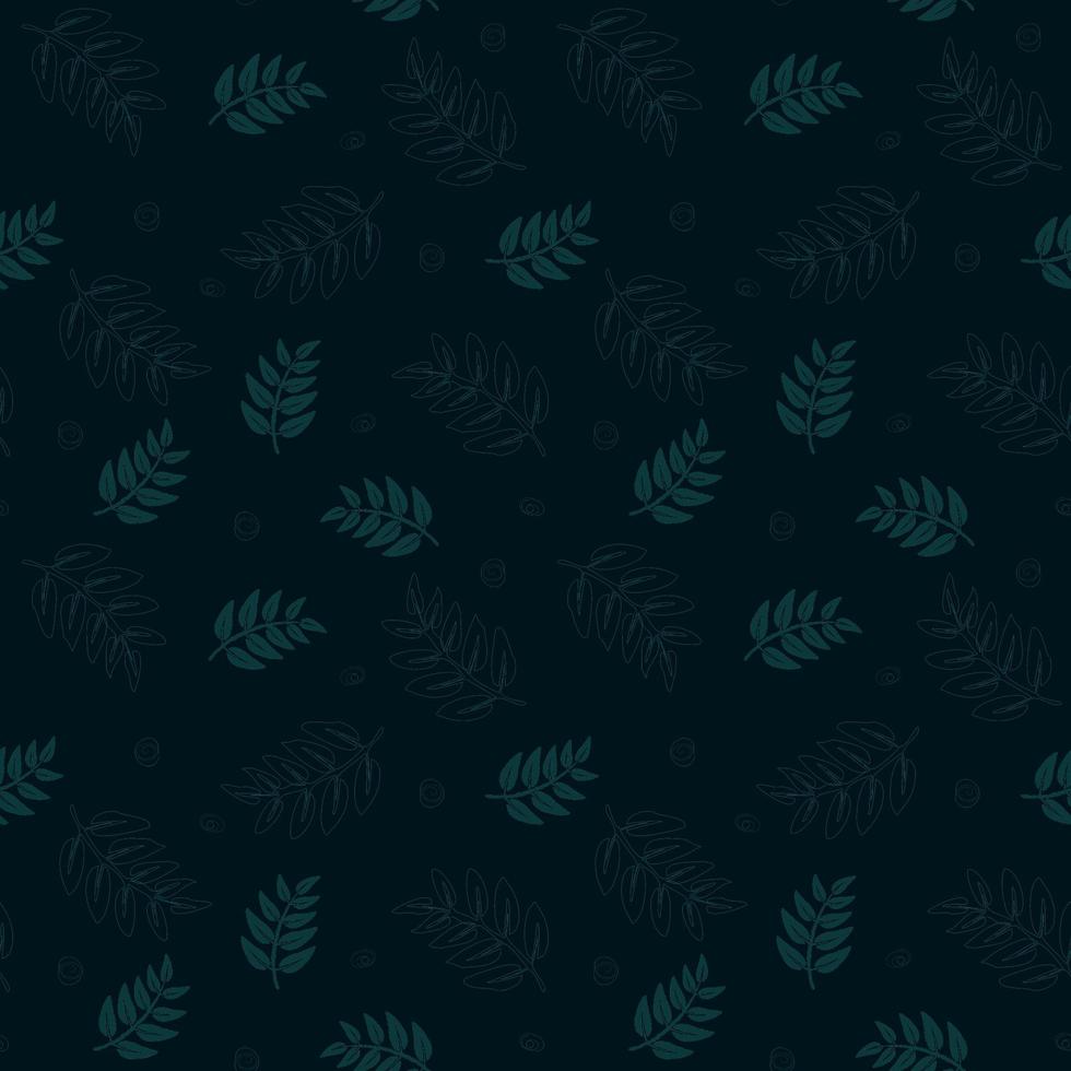 Dark seamless vector pattern of leaves. Stock vector illustration.