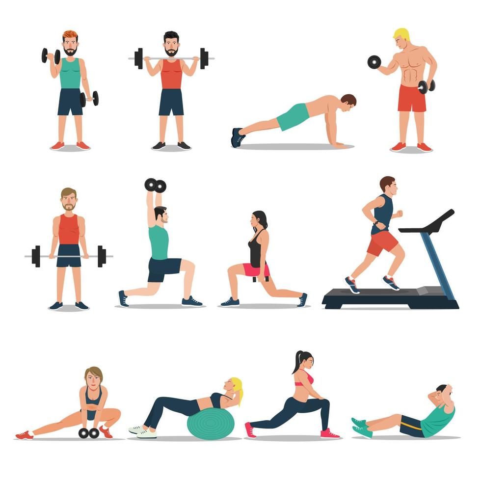 Men and women workout set isolated on white background vector