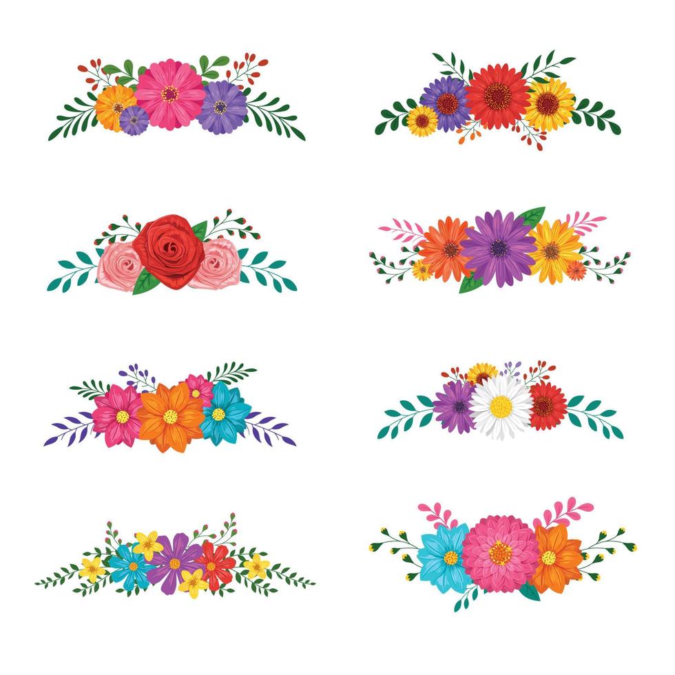 conjunto de adornos florales aislado sobre fondo blanco vector