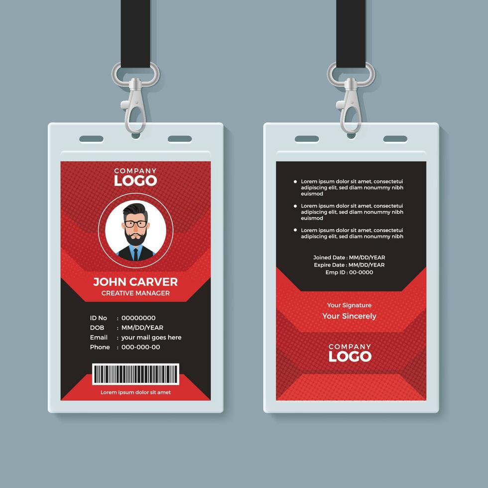 Modern Red and Black ID Card Template vector