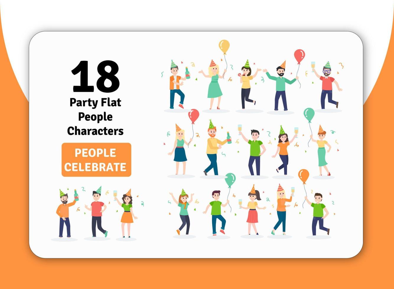 18 personajes de personas planas de fiesta vector