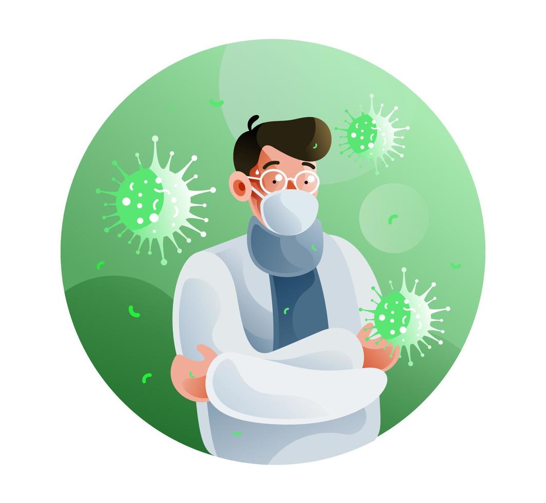 Sick men and coronavirus illustration vector