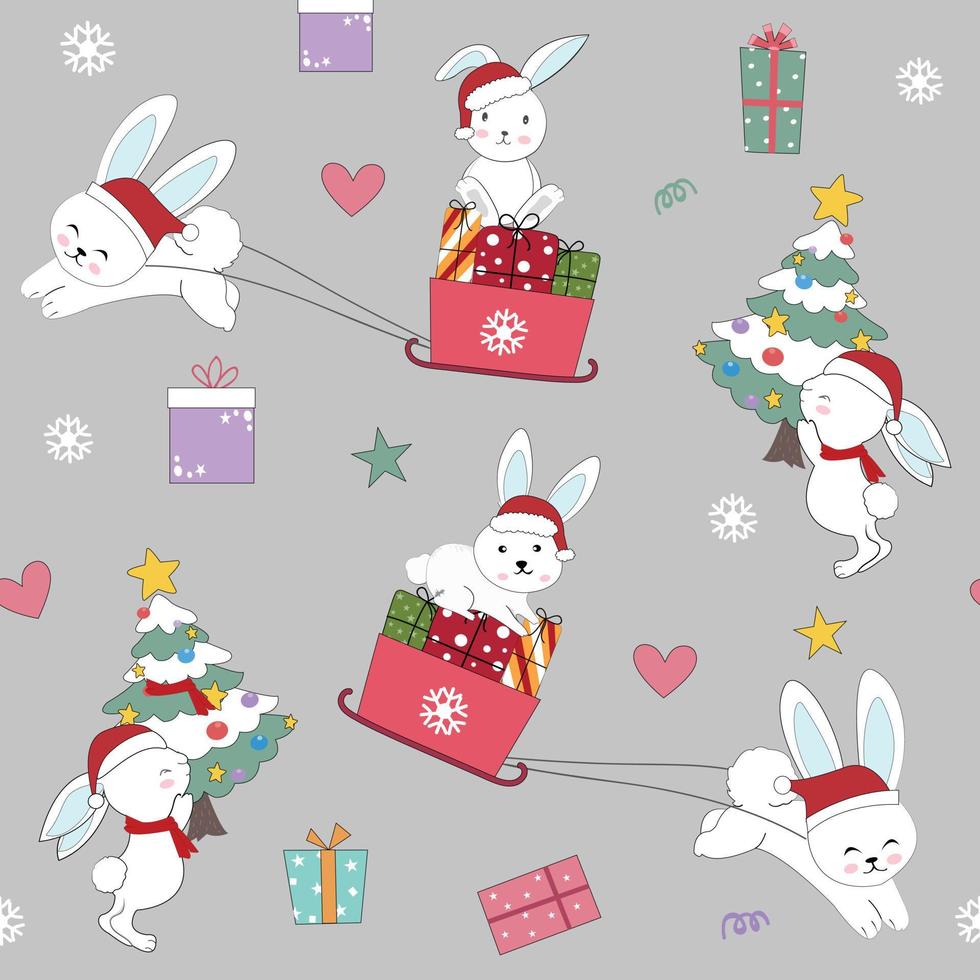 Cute santa rabbit bunny on christmas day seamless pattern vector