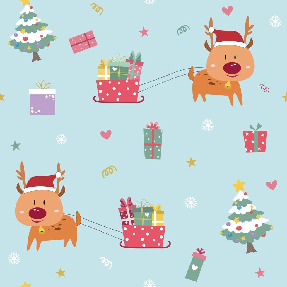 Cute reindeer on christmas day seamless pattern vector
