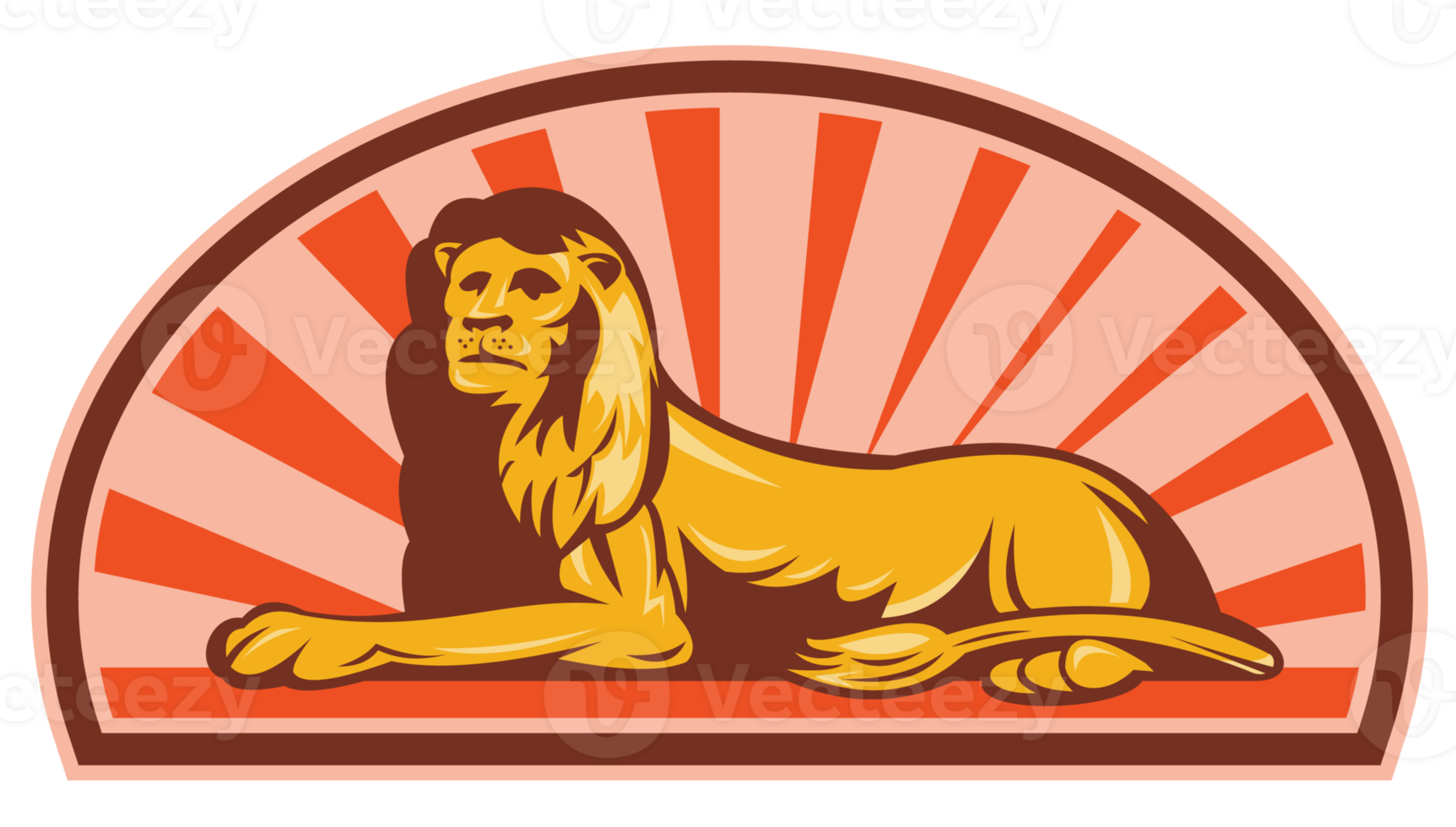 Lion sitting with sunburst in background png