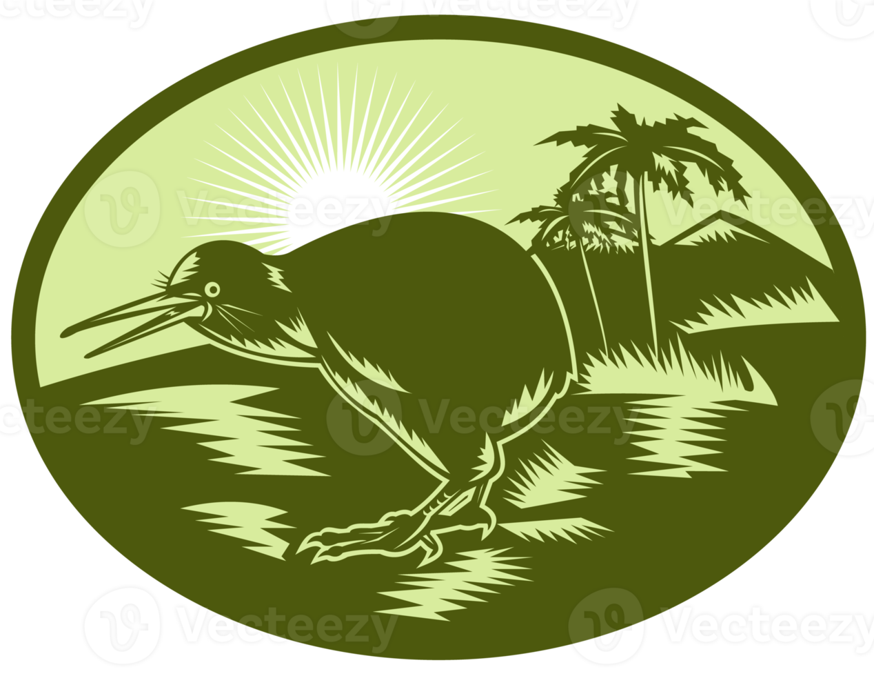 Kiwi-Vogel-Seitenansicht mit Baum im Hintergrund png