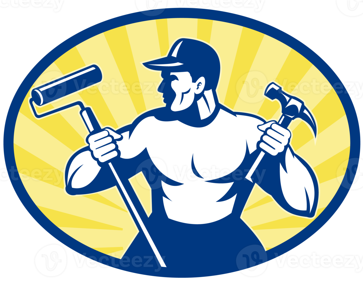 carpenter painter with paint roller and hammer png