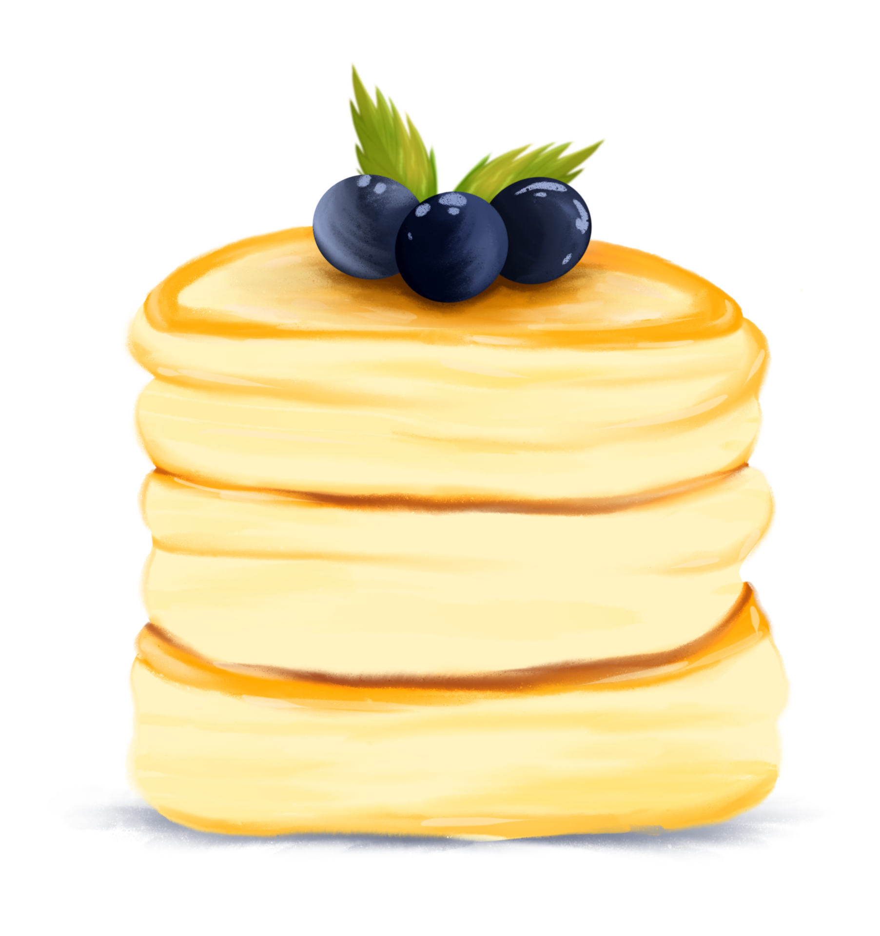Illustration of light fluffy pancake pancakes with blueberries and mint