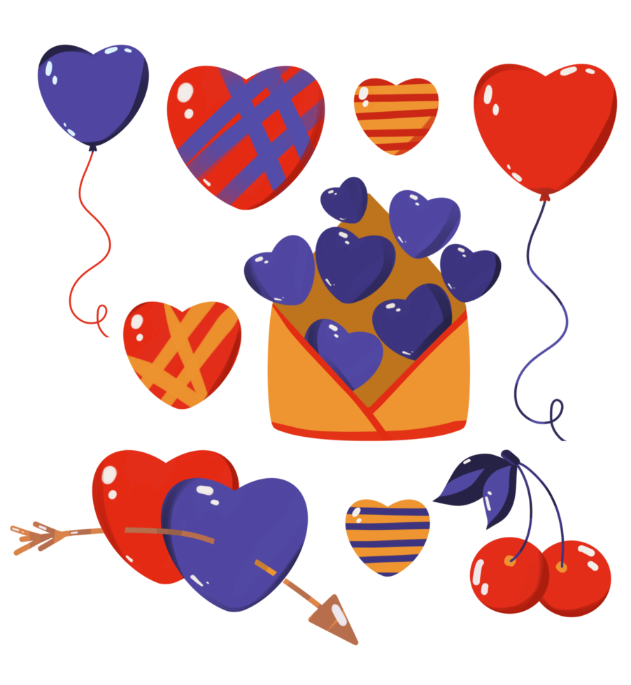 Set of hearts for the holiday red blue png