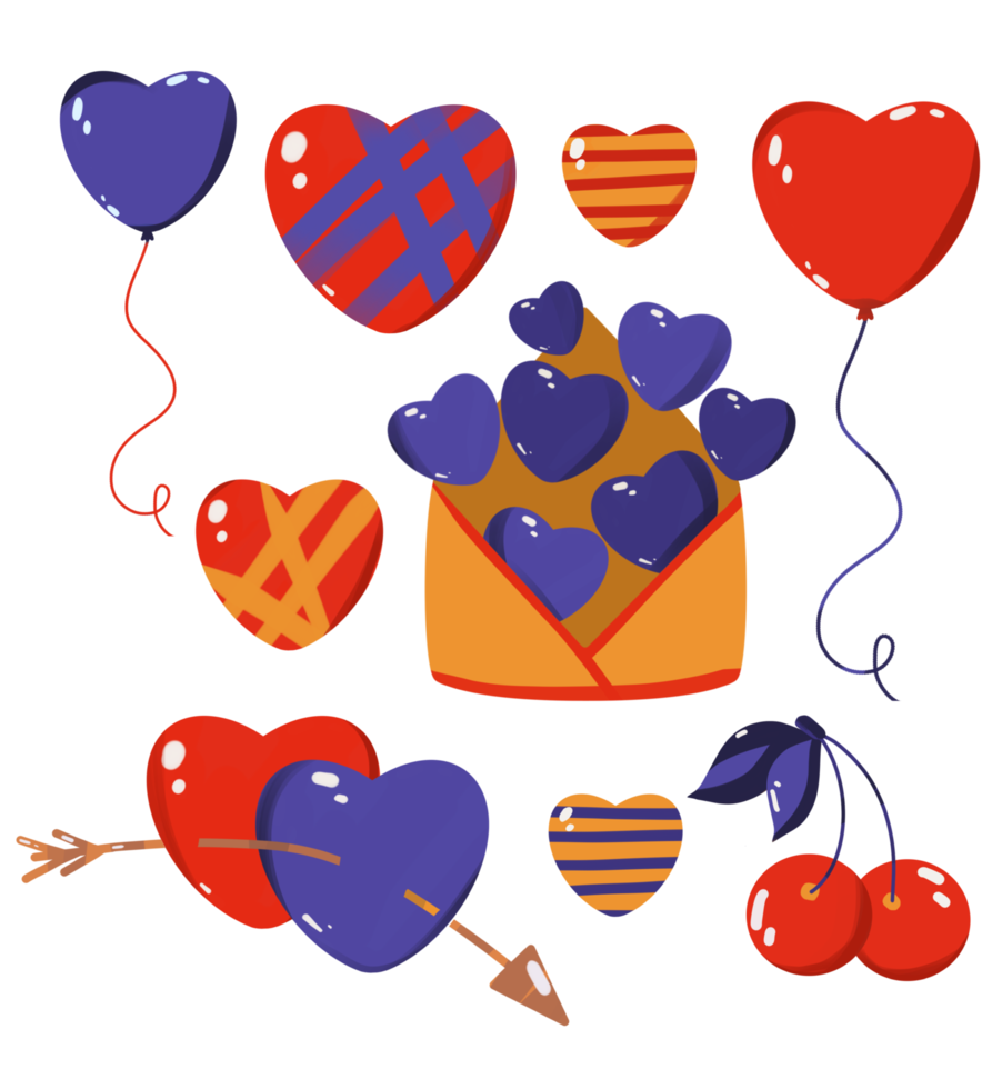 ensemble de coeurs pour les vacances rouge bleu png