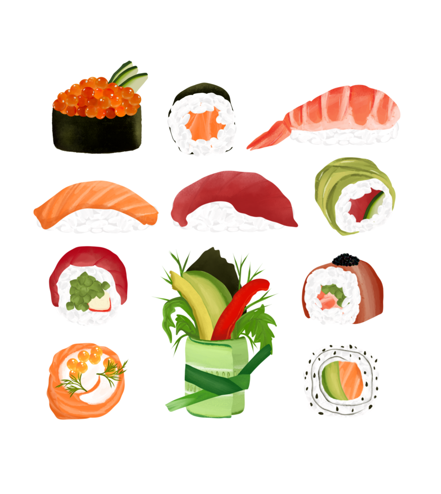 Sushi rotoli impostato crudo pesce menù giapponese cucina png