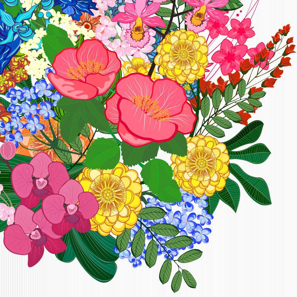 Vector illustration greeting card beauty and fashion. Background with flowers and leaves.