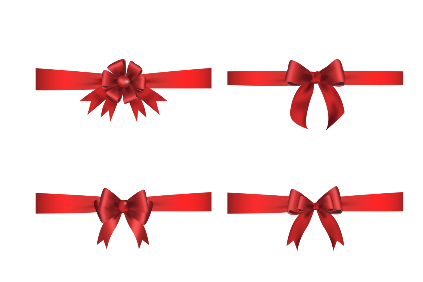 4 collation Red satin ribbon 3d with bow isolated on white background png