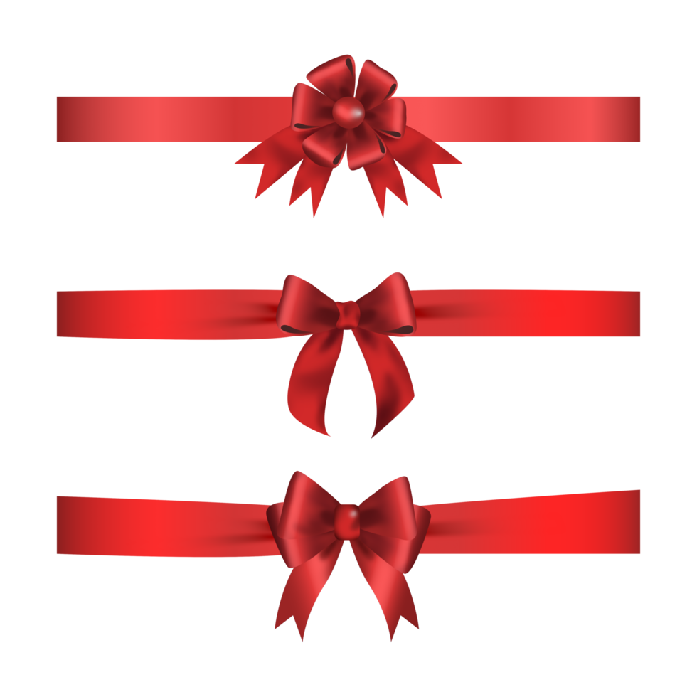 3 collation ruban de satin rouge 3d avec noeud isolé sur fond blanc png