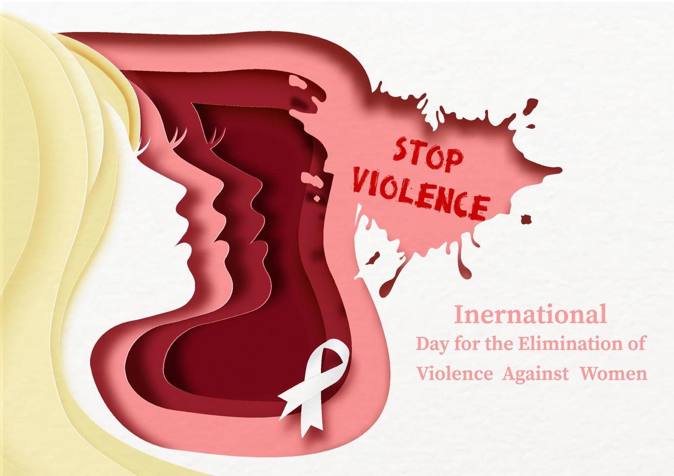 Silhouette of yellow hairs woman face with break heart and the name of campaign and white ribbon on paper pattern background. All in vector design and paper cut layer style.