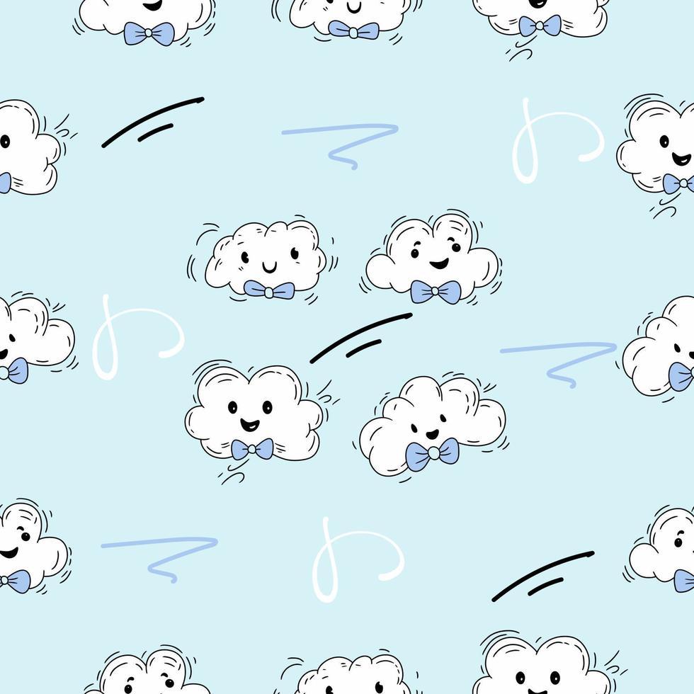 clouds lovely cute mascot characters seamless pattern premium vector