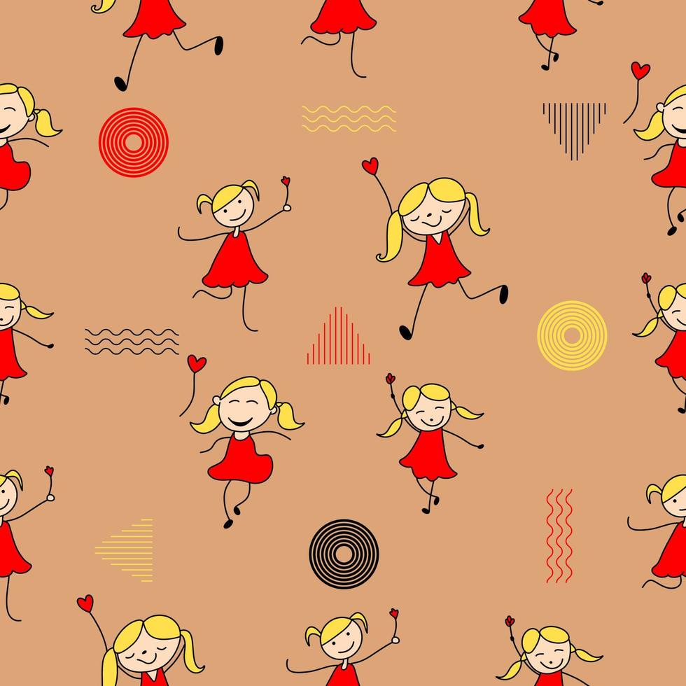 girl kids lovely cute mascot characters seamless pattern premium vector