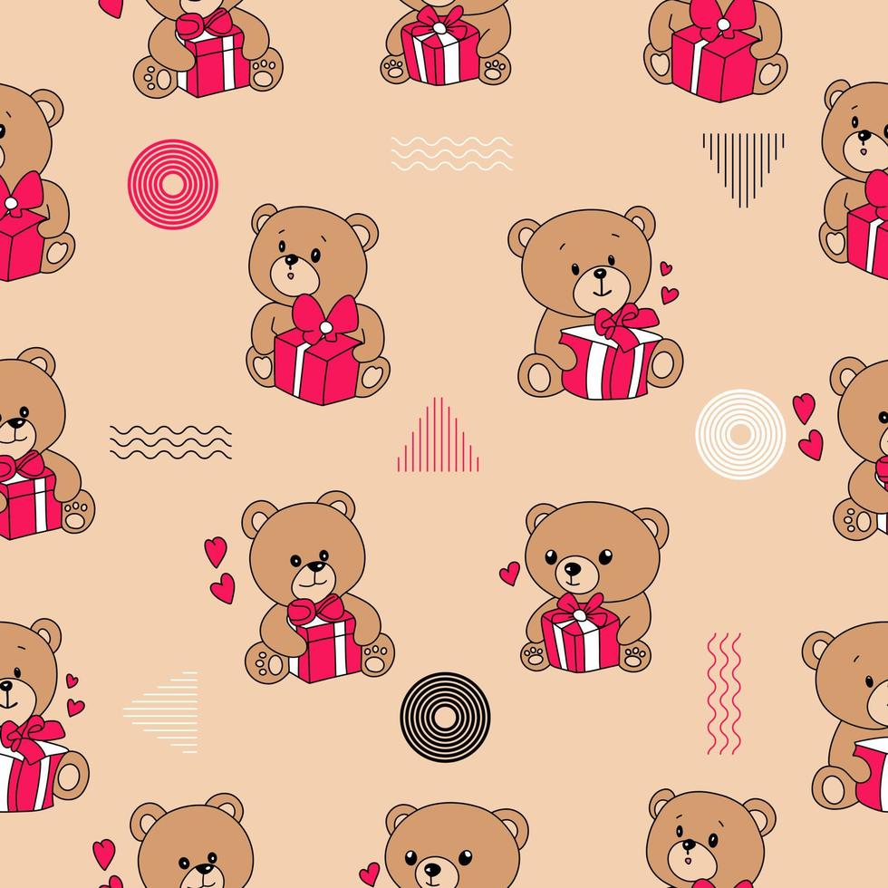 teddy bear gift present lovely cute mascot characters seamless pattern premium vector