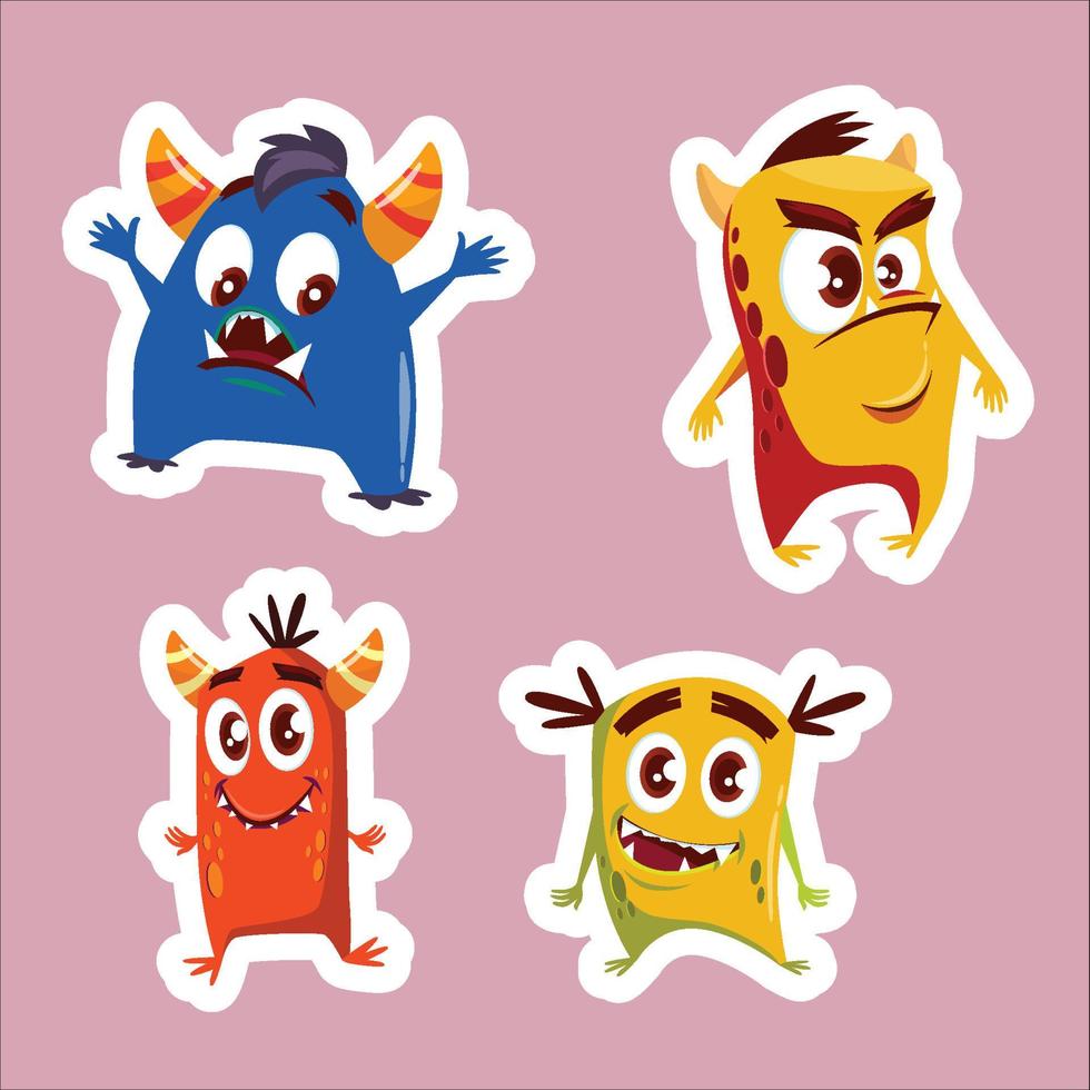 cartoon cute monster set funny fantastic creatures with angry happy surprised emotions vector