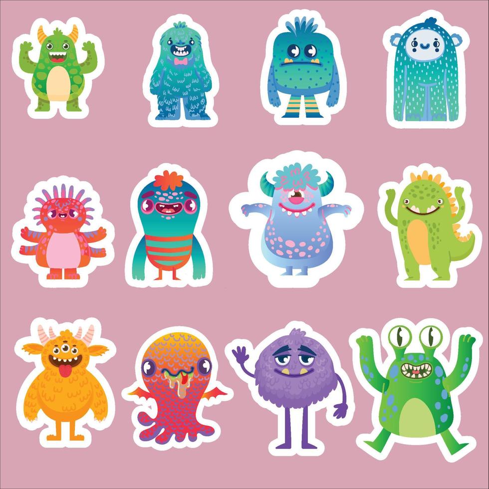 Sticker Set Funny Monsters Collection vector