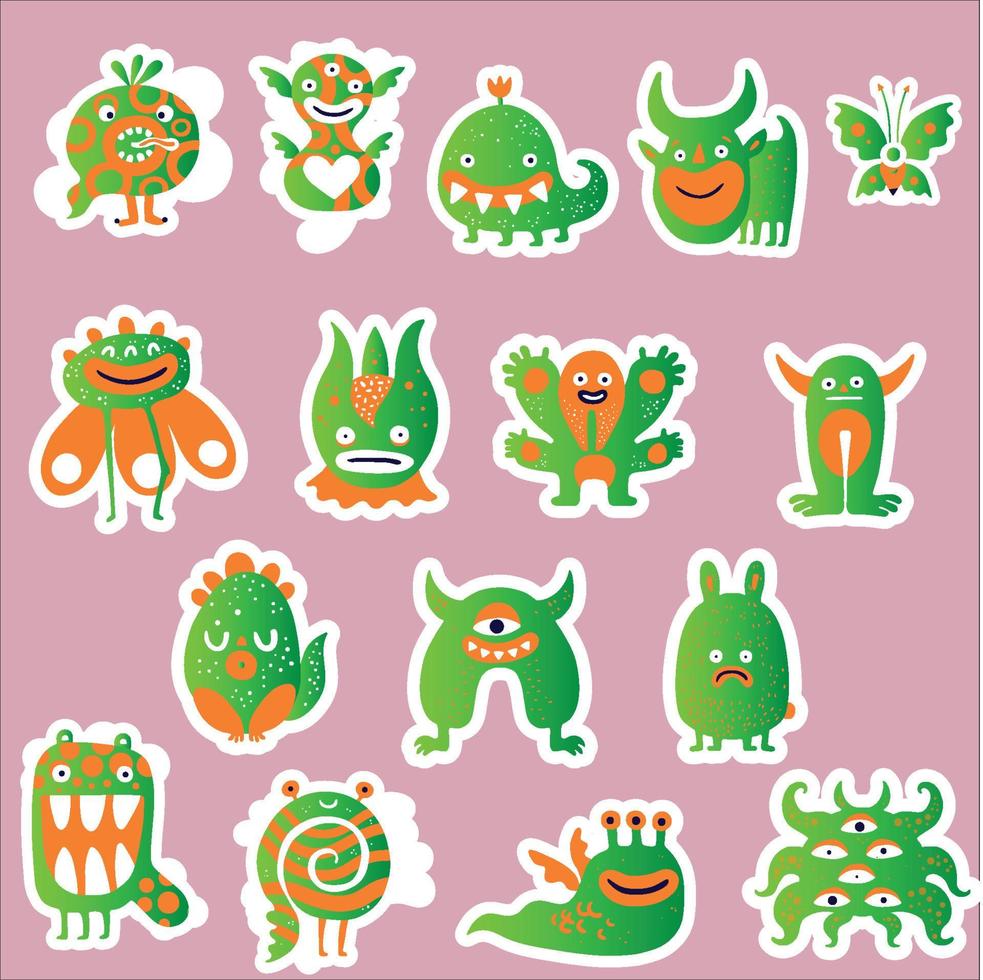 Vector cartoon sticker set with cute monsters
