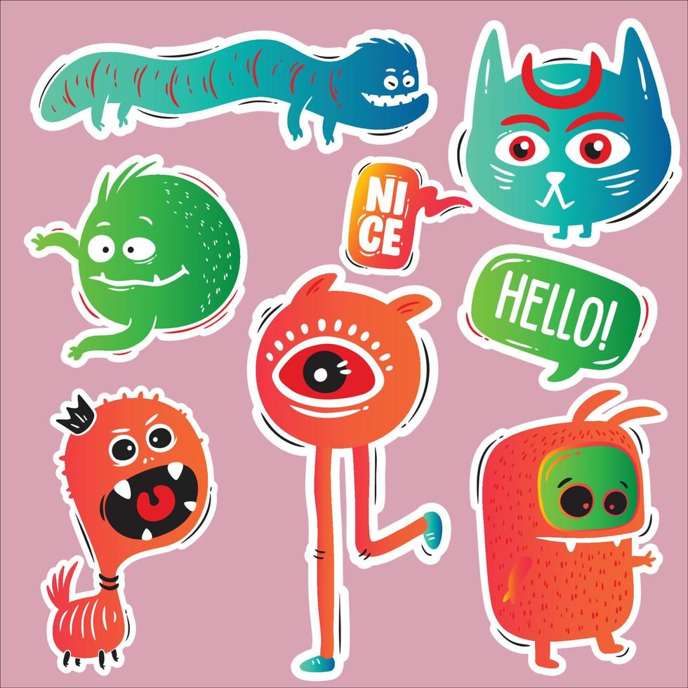 funny doodles with monsters set vector