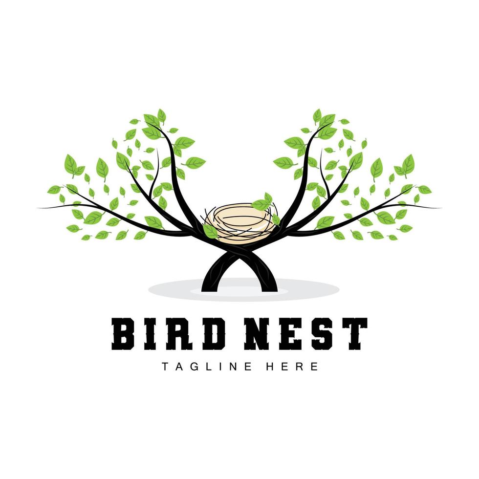 Bird's Nest Logo Design, Bird House Vector For Eggs, Bird Tree Logo Illustration