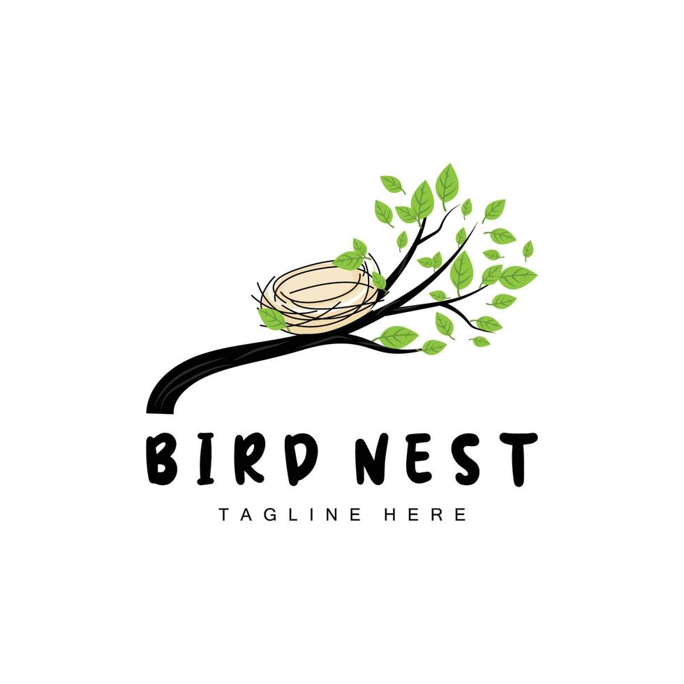 Bird's Nest Logo Design, Bird House Vector For Eggs, Bird Tree Logo Illustration