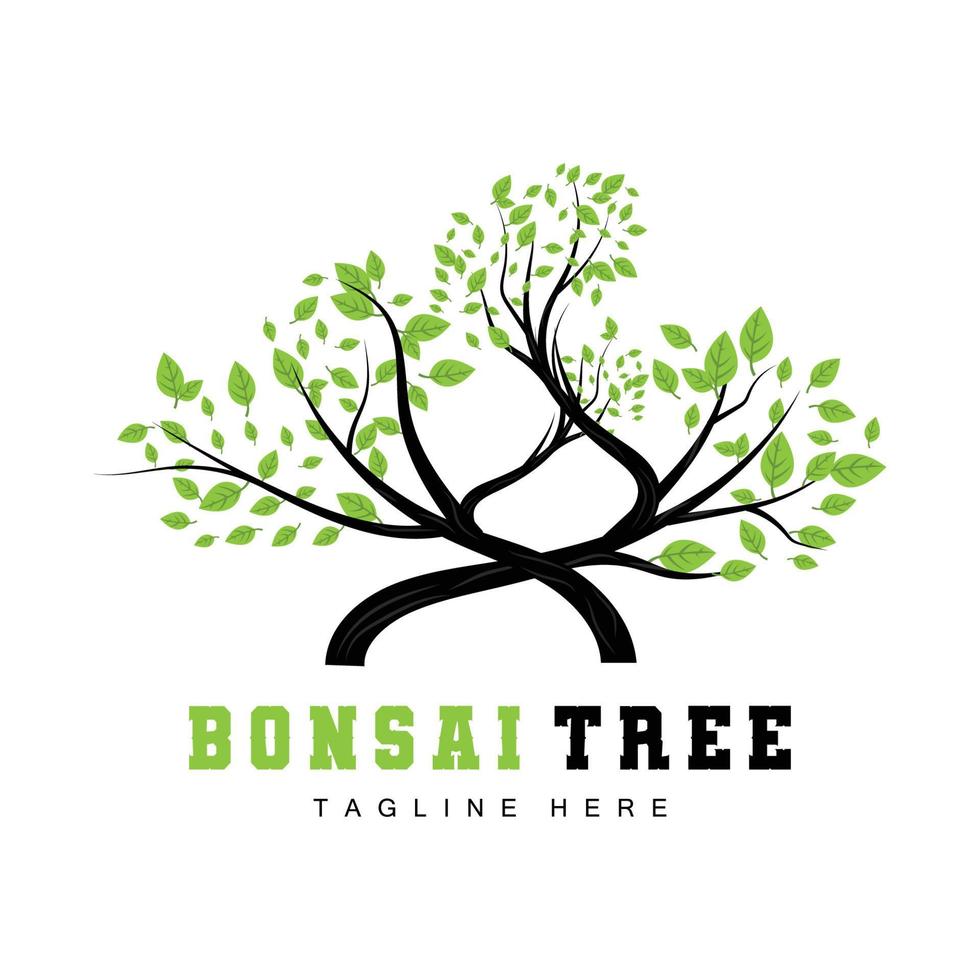 diseño de logotipo de árbol verde, ilustración de logotipo de árbol bonsai, vector de hoja y madera