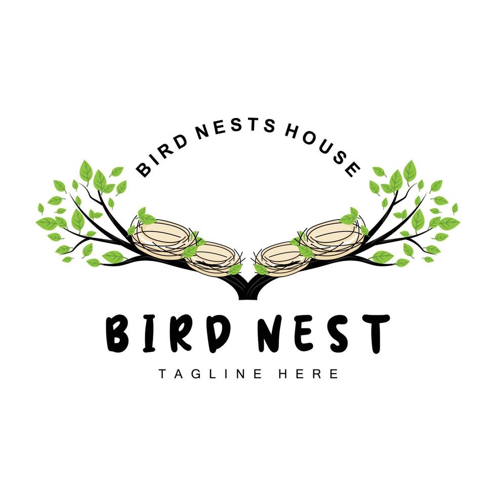 Bird's Nest Logo Design, Bird House Vector For Eggs, Bird Tree Logo Illustration