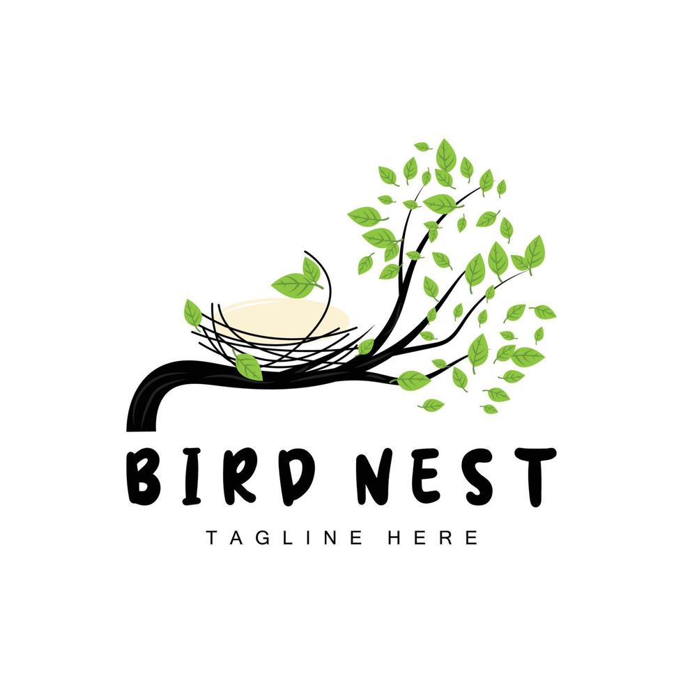 Bird's Nest Logo Design, Bird House Vector For Eggs, Bird Tree Logo Illustration