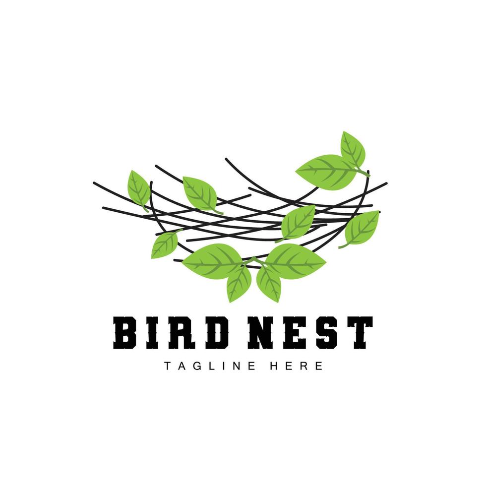 diseño de logotipo de nido de pájaro, vector de casa de pájaro para huevos, ilustración de logotipo de árbol de pájaro