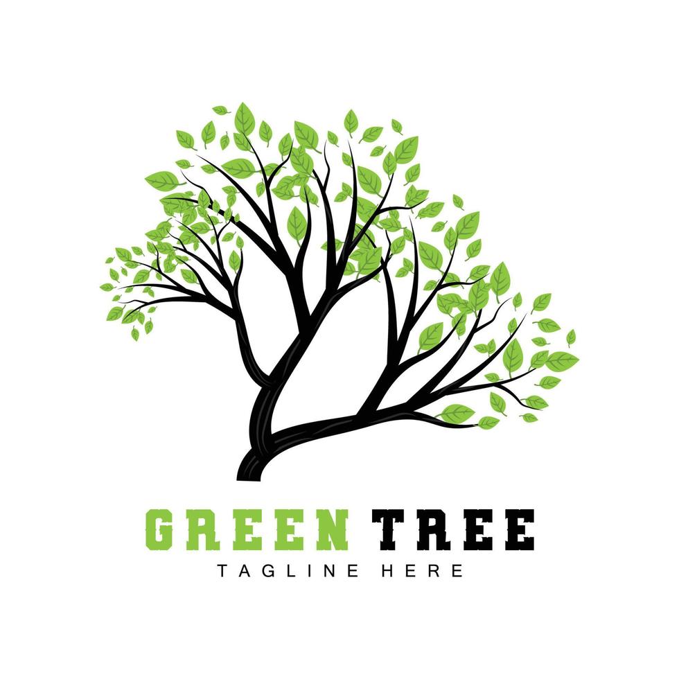 Green Tree Logo Design, Bonsai Tree Logo Illustration, Leaf And Wood Vector