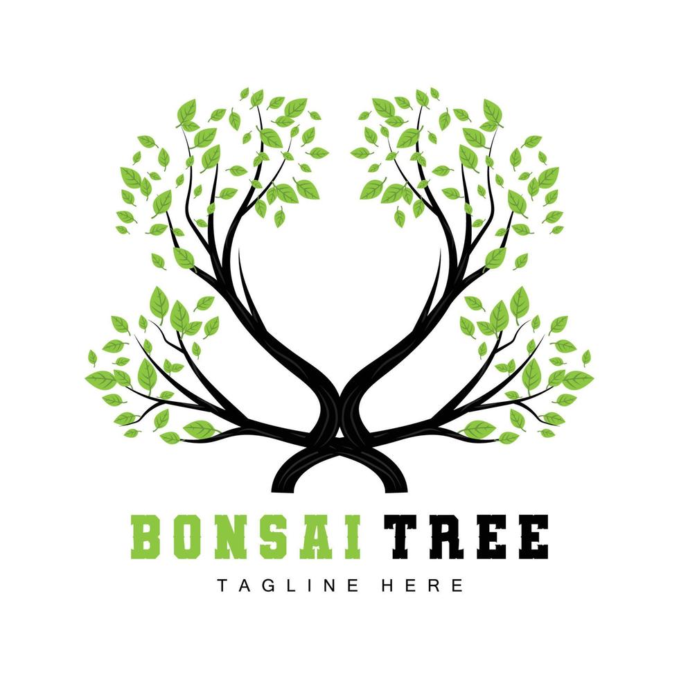 Green Tree Logo Design, Bonsai Tree Logo Illustration, Leaf And Wood Vector