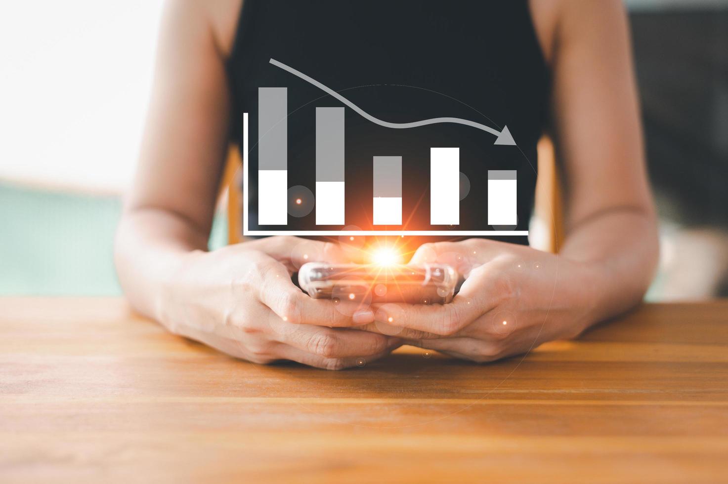 Businesswoman analysis stock on market. photo