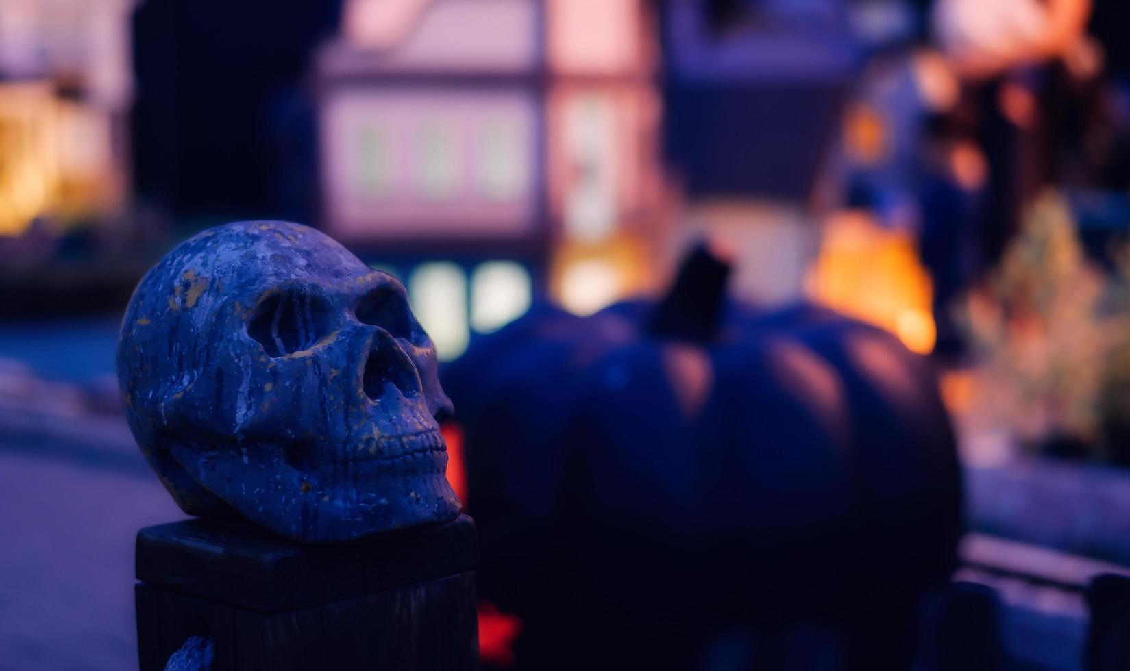 Halloween decoration with pumpkin and skull photo