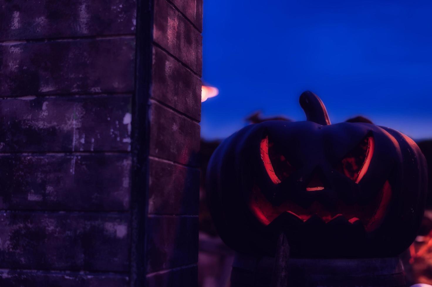 Halloween decoration with pumpkin and skull photo