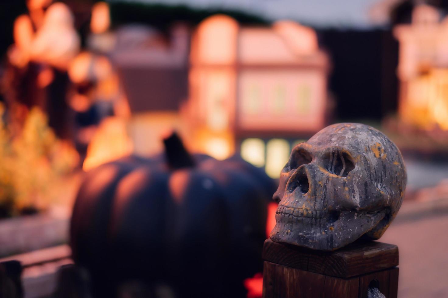 decoración de halloween con calabaza y calavera foto