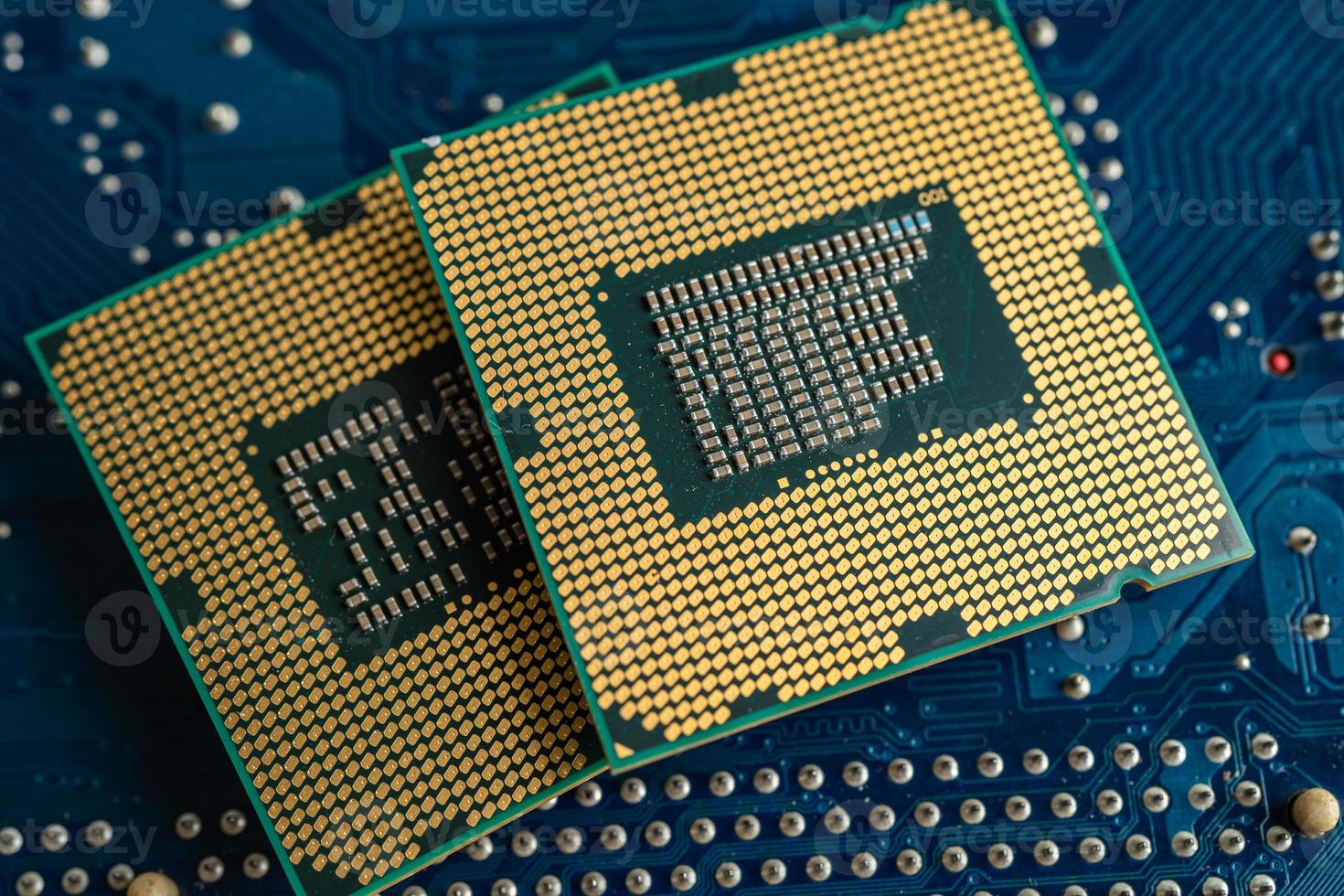 CPU, central processor unit chip Chip on circuit board in PC and laptop computer technology. photo