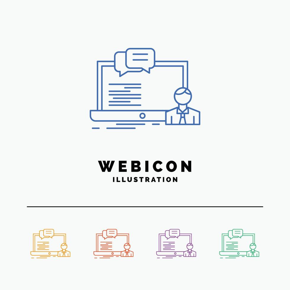 capacitación. curso. en línea. computadora. Chat 5 plantilla de icono web de línea de color aislada en blanco. ilustración vectorial vector