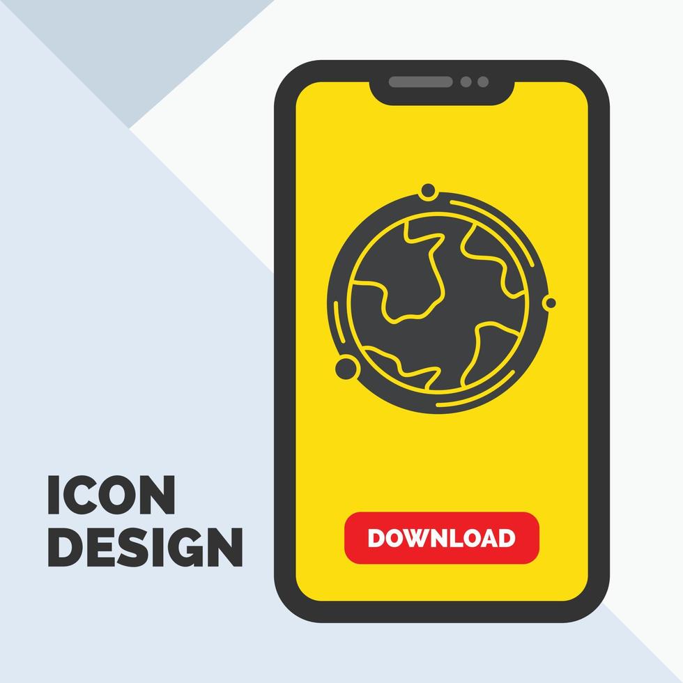 earth. globe. world. geography. discovery Glyph Icon in Mobile for Download Page. Yellow Background vector